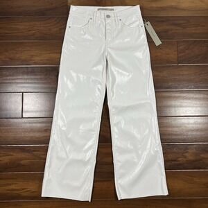 NEW Hudson Size 25‎ Faux Leather Patent Egret Rosie High Rise Crop Pants Jeans